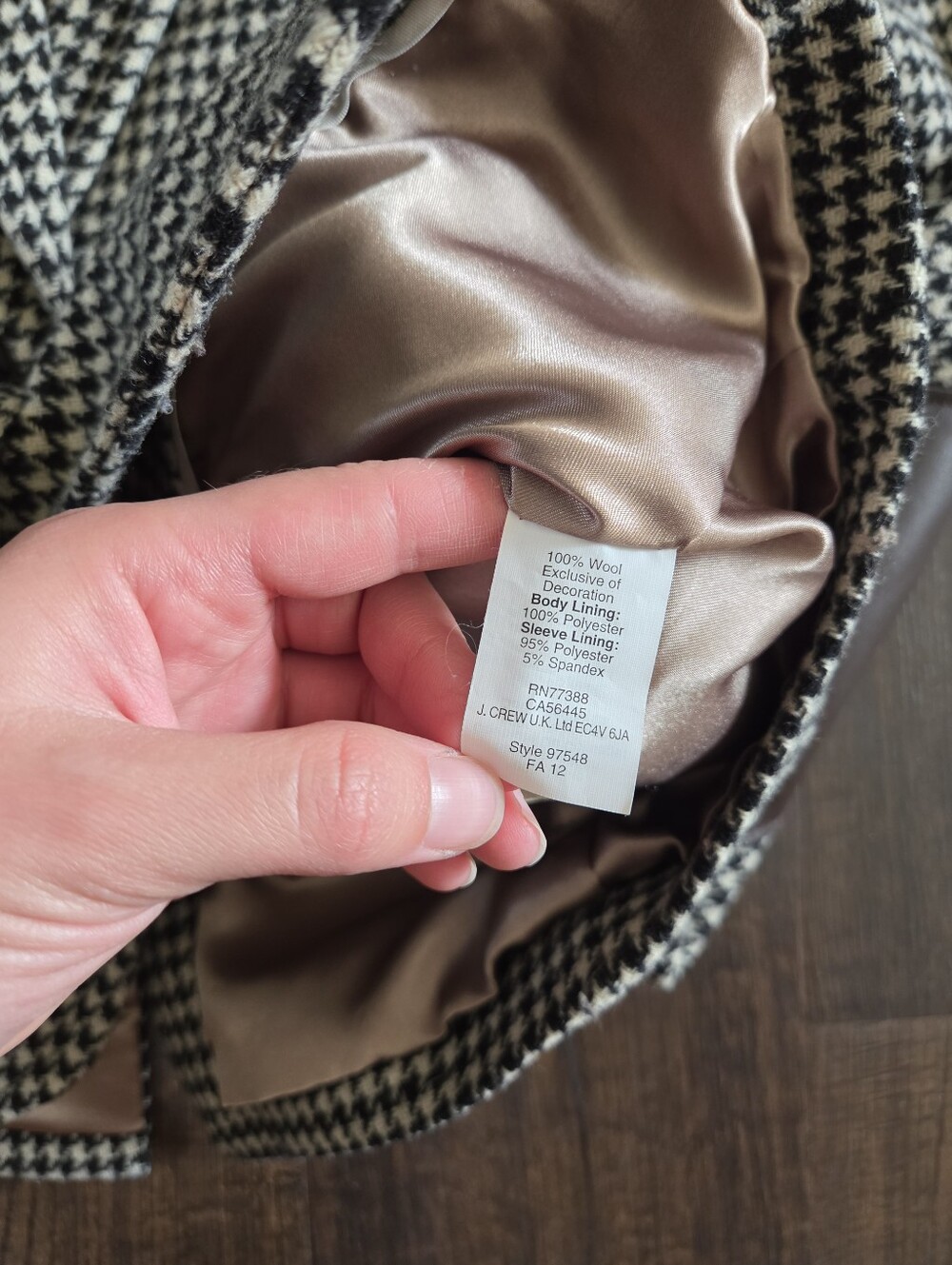 J.Crew Schoolboy Blazer Wool Houndstooth Leather Elbow Patches - Size 8 - Picture 6 of 8